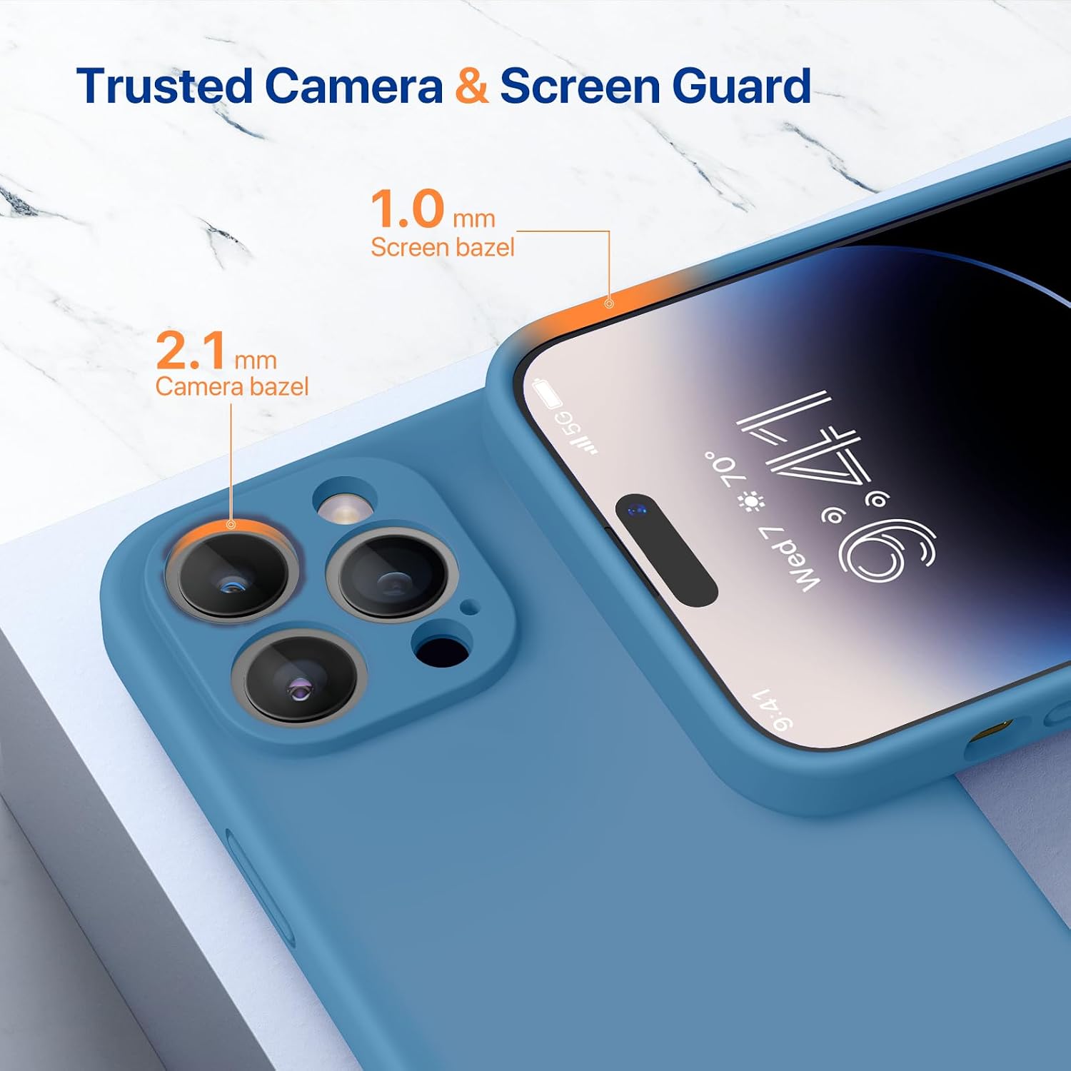 Miracase Designed for iPhone 14 Pro Case, [Upgraded Camera Protection], Shockproof Liquid Silicone Rubber Phone Case Cover for 14 Pro 6.1 inch, Capri Blue