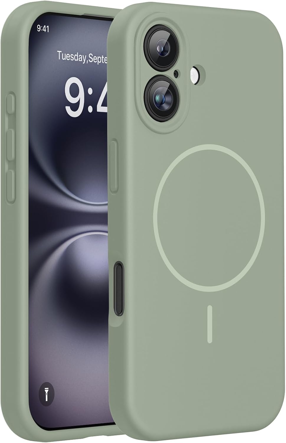 Miracase Compatible with iPhone 16 Case, [Soft Anti-Scratch Microfiber Lining], Compatible with MagSafe, Liquid Silicone Case Shockproof Drop Protection Phone Case for 16,Patina Green
