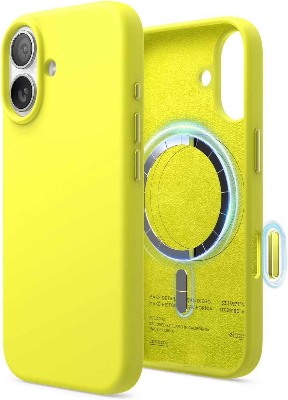 61u9eJteskL._AC_SL1500_ elago for iPhone 17 Case, Premium Magnetic Silicone Case, Compatible with MagSafe, Liquid Silicone Material, Protective Cover, Shockproof, Slim Phone, 6.3 inch (Neon Yellow)