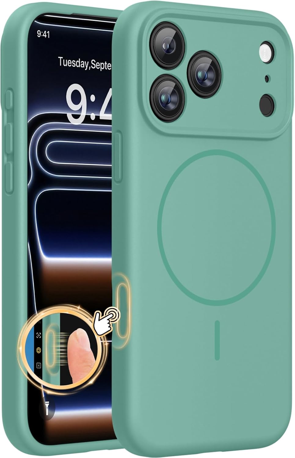 61uSWpnAbdL._AC_SL1500_ Miracase Magnetic for iPhone 17 Pro Case, Compatible with MagSafe, Integrated Silicone Camera Control Cover, 3.0mm Thicken Shockproof Drop Protection Phone Case for 17 Pro,Midnight Green