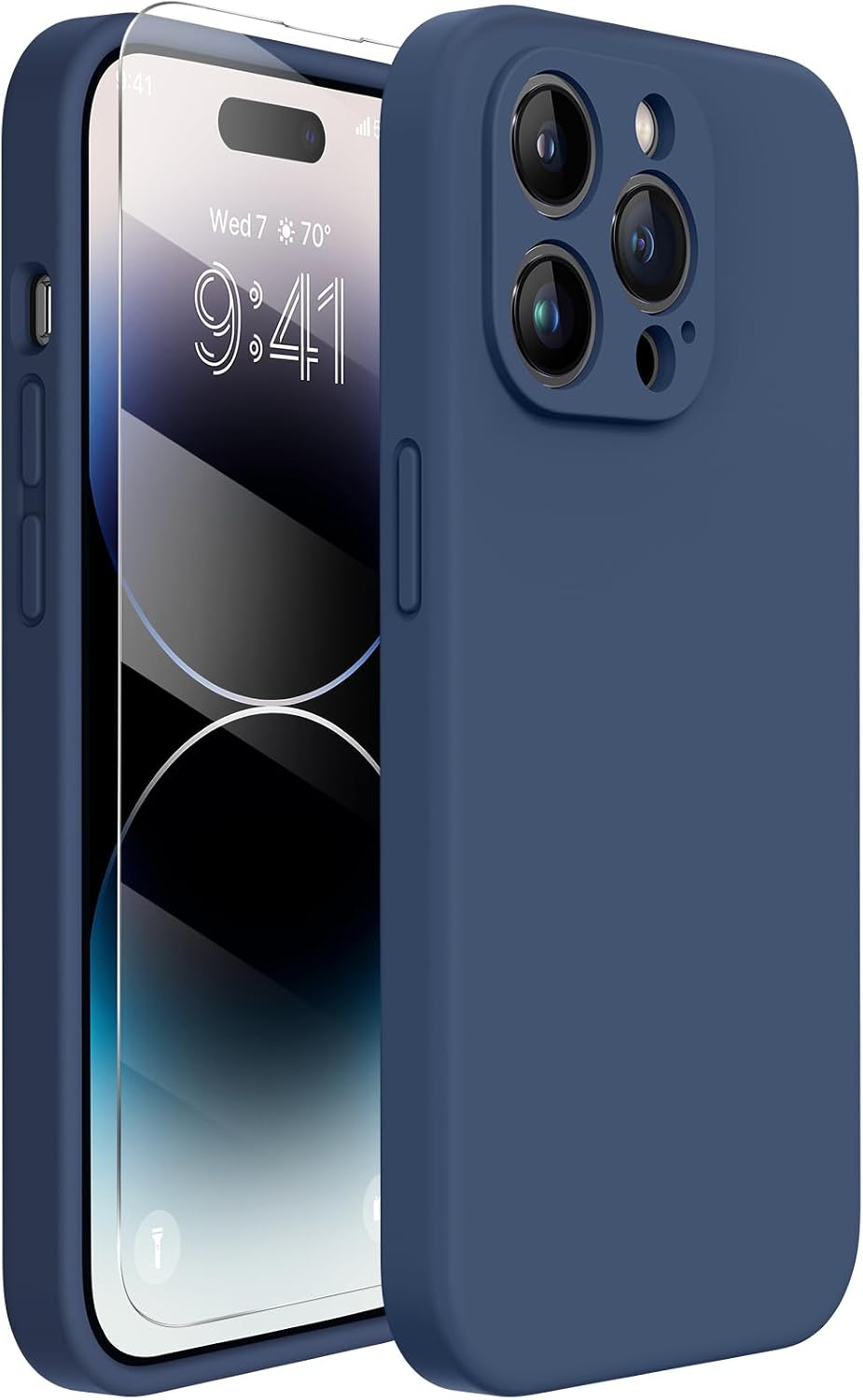 Miracase Designed for iPhone 14 Pro Case, [Upgraded Camera Protection], Shockproof Liquid Silicone Rubber Phone Case Cover for 14 Pro 6.1 inch, Dark Blue