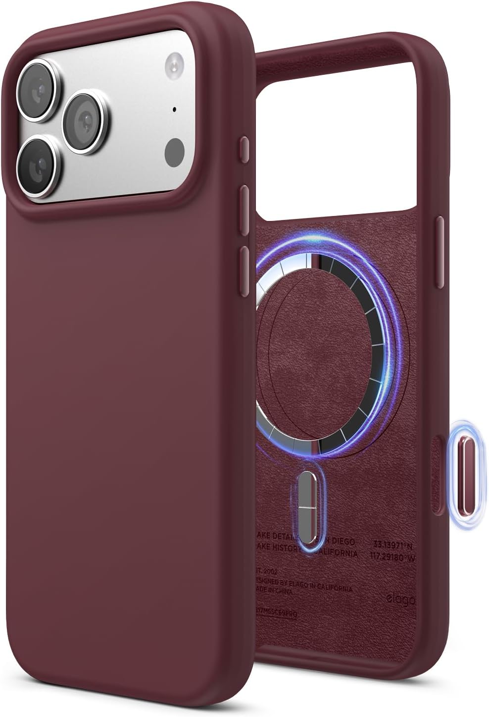61uh2W6KhL._AC_SL1500_ elago for iPhone 17 Pro Max Case, Premium Magnetic Silicone Case, Compatible with MagSafe, Liquid Silicone Material, Protective Cover, Shockproof, Slim Phone, 6.9 inch (Burgundy)