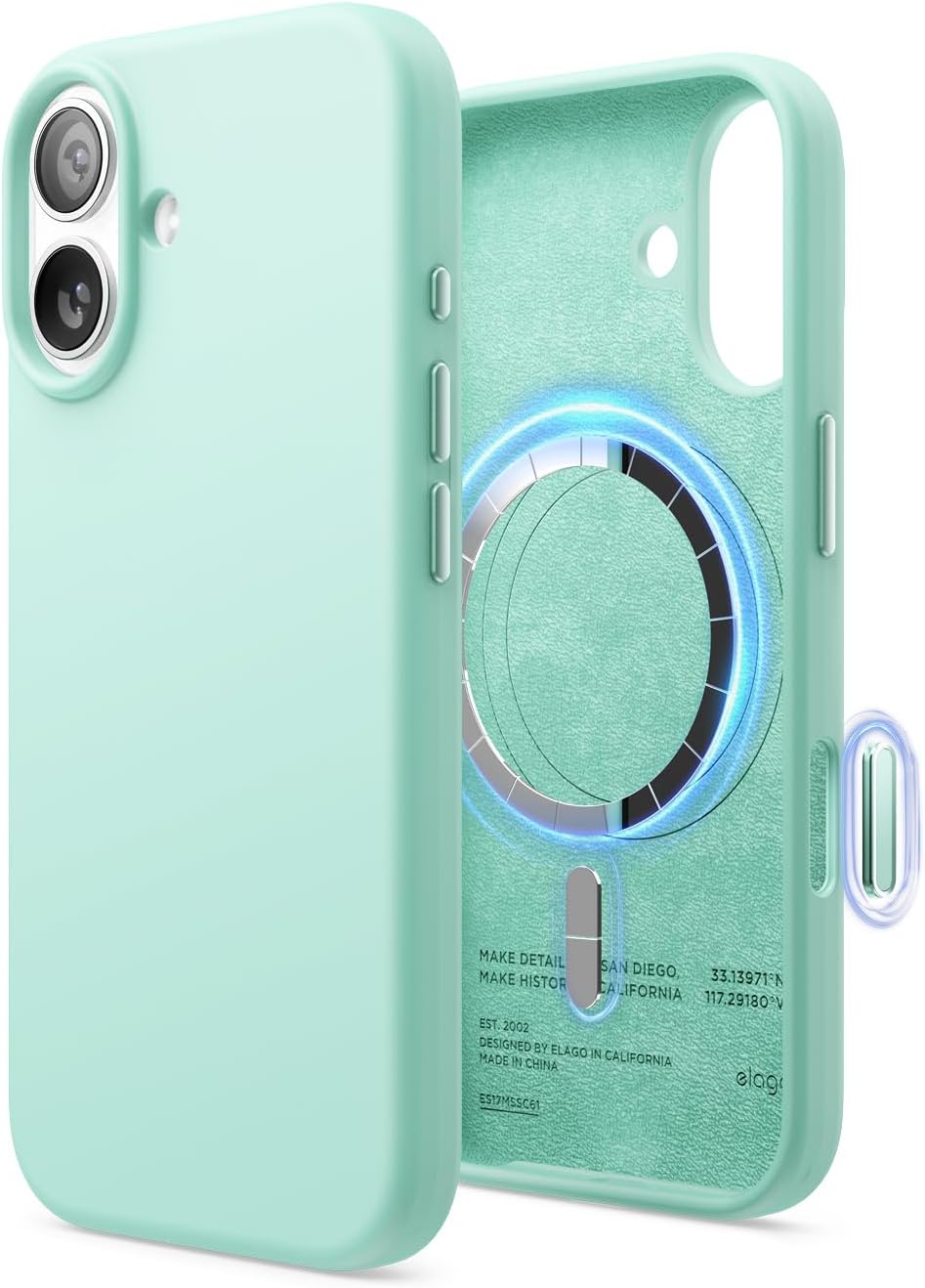 61usefdBlvL._AC_SL1500_ elago for iPhone 17 Case, Premium Magnetic Silicone Case, Compatible with MagSafe, Liquid Silicone Material, Protective Cover, Shockproof, Slim Phone, 6.3 inch (Aqua Sky)