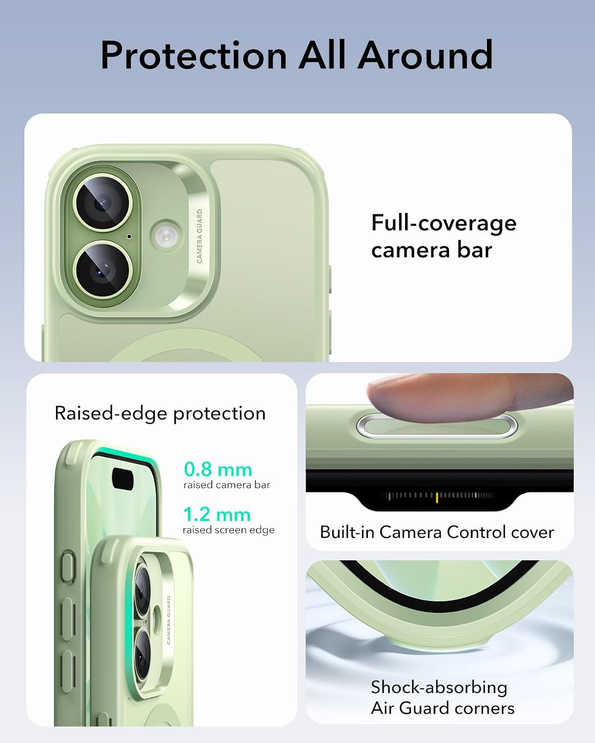 61v40lui7GL._AC_SL1500_ ESR for iPhone 17 Case, Camera Control Cover, Compatible with MagSafe, Shockproof Military-Grade Protection, Magnetic Phone Case for iPhone 17, Classic Hybrid Case, Frosted Light Green