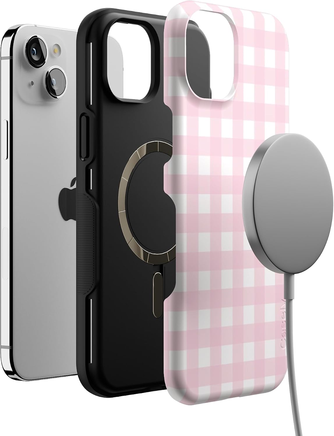 61vBnbFF6fL._AC_SL1500_ Casely iPhone 15 Plus Case | Pink Plaid | Sunday Best | Bold Protective Design | Compatible with MagSafe