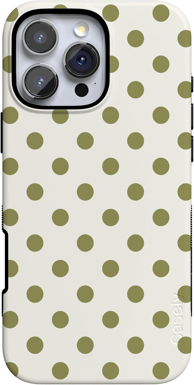 61vDdhfEf6L._AC_SL1500_ Casely iPhone 16 Pro Case | Spotted in SoHo | Green Polka Dot | Bold Protective Design | Compatible with MagSafe