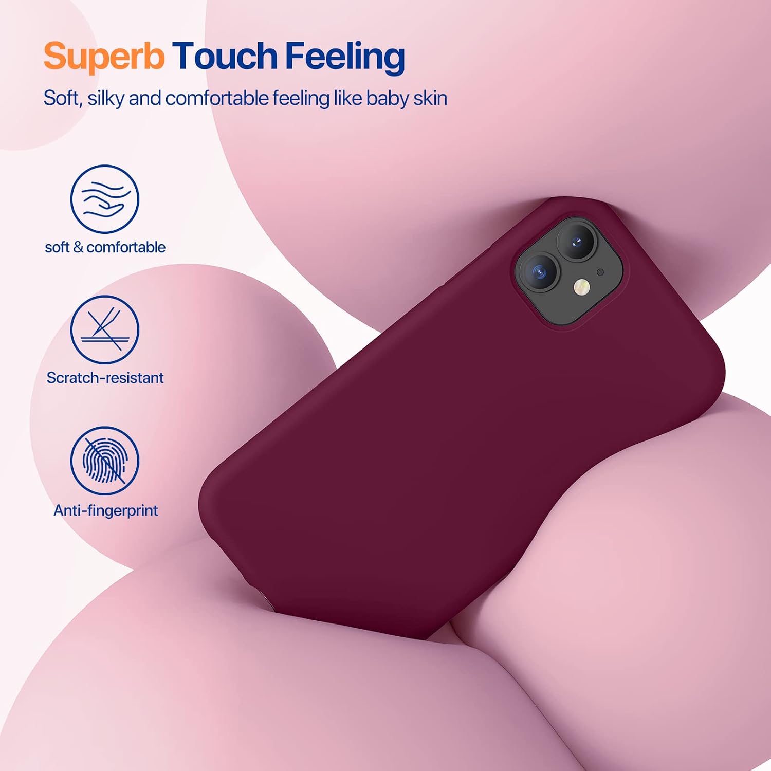 Miracase Designed for iPhone 11 Phone Case, with Screen Protector, Liquid Silicone Gel Rubber Drop Protection Shockproof Cover Phone Case for iPhone 11, Wine Red