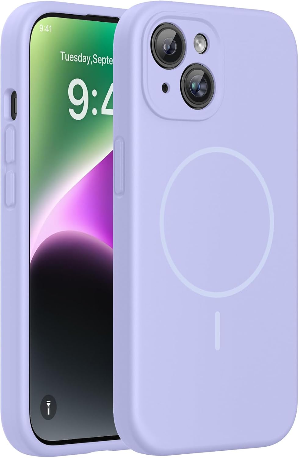 Miracase Magnetic for iPhone 14 Plus Case, [Soft Anti-Scratch Microfiber Lining], Compatible with MagSafe, Silicone Shockproof Protection Phone Case for iPhone 14 Plus,Light Purple