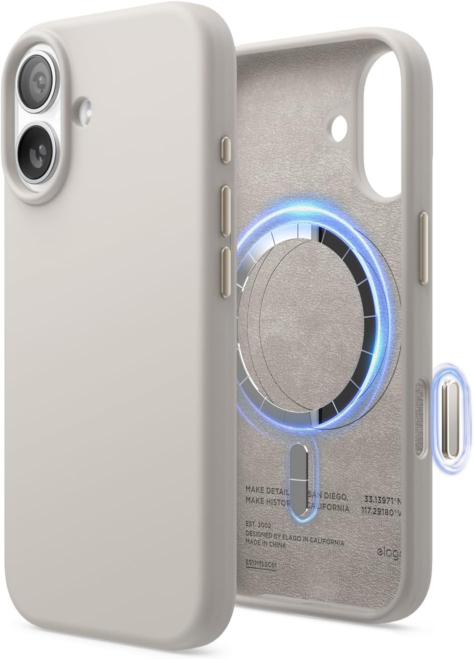 61vrKCmiCrL._AC_SL1500_ elago for iPhone 17 Case, Premium Magnetic Silicone Case, Compatible with MagSafe, Liquid Silicone Material, Protective Cover, Shockproof, Slim Phone, 6.3 inch (Stone)