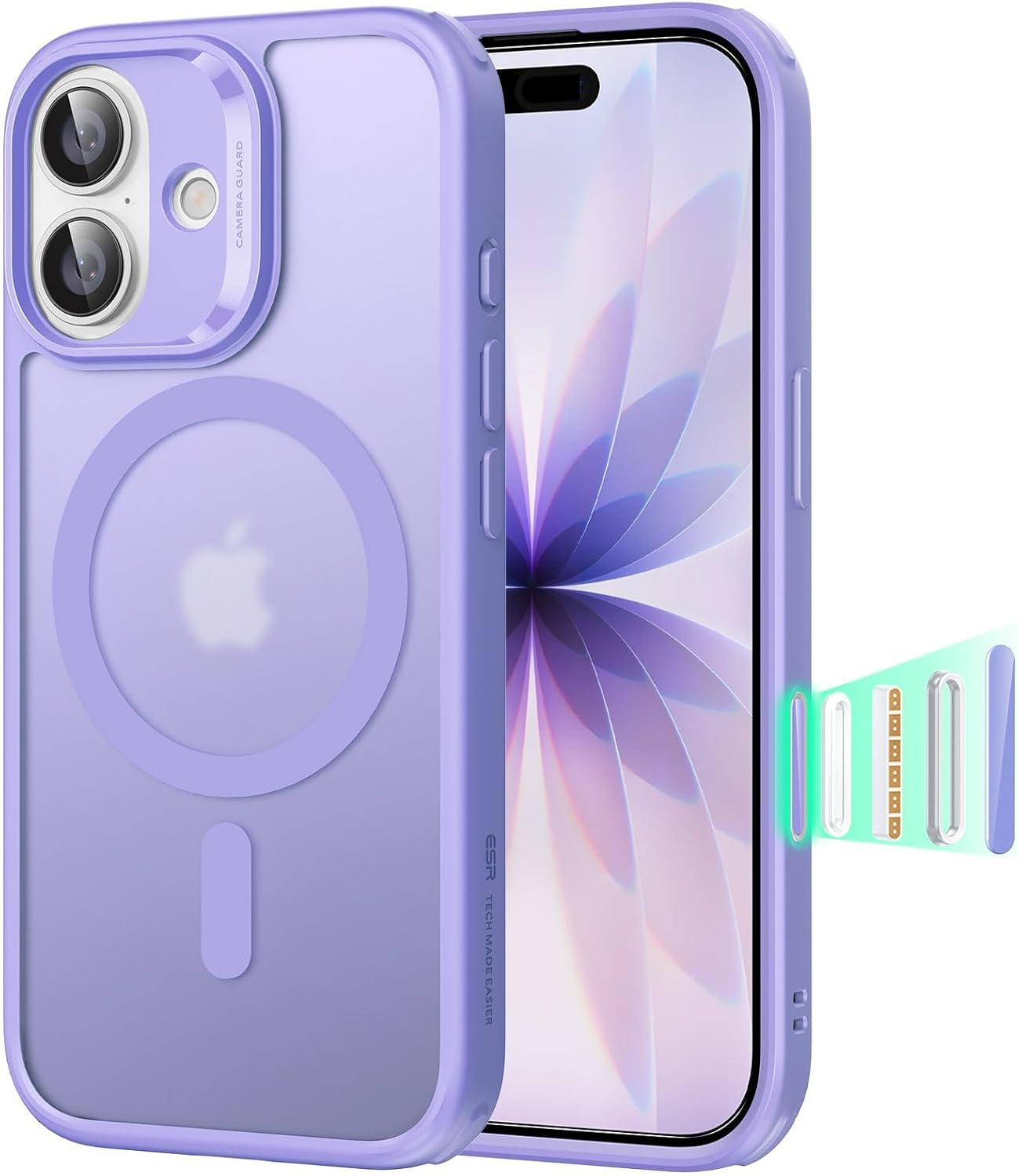 61w-KEUyX-L._AC_SL1500_ ESR for iPhone 17 Case, Camera Control Cover, Compatible with MagSafe, Shockproof Military-Grade Protection, Magnetic Phone Case for iPhone 17, Classic Hybrid Case, Frosted Purple