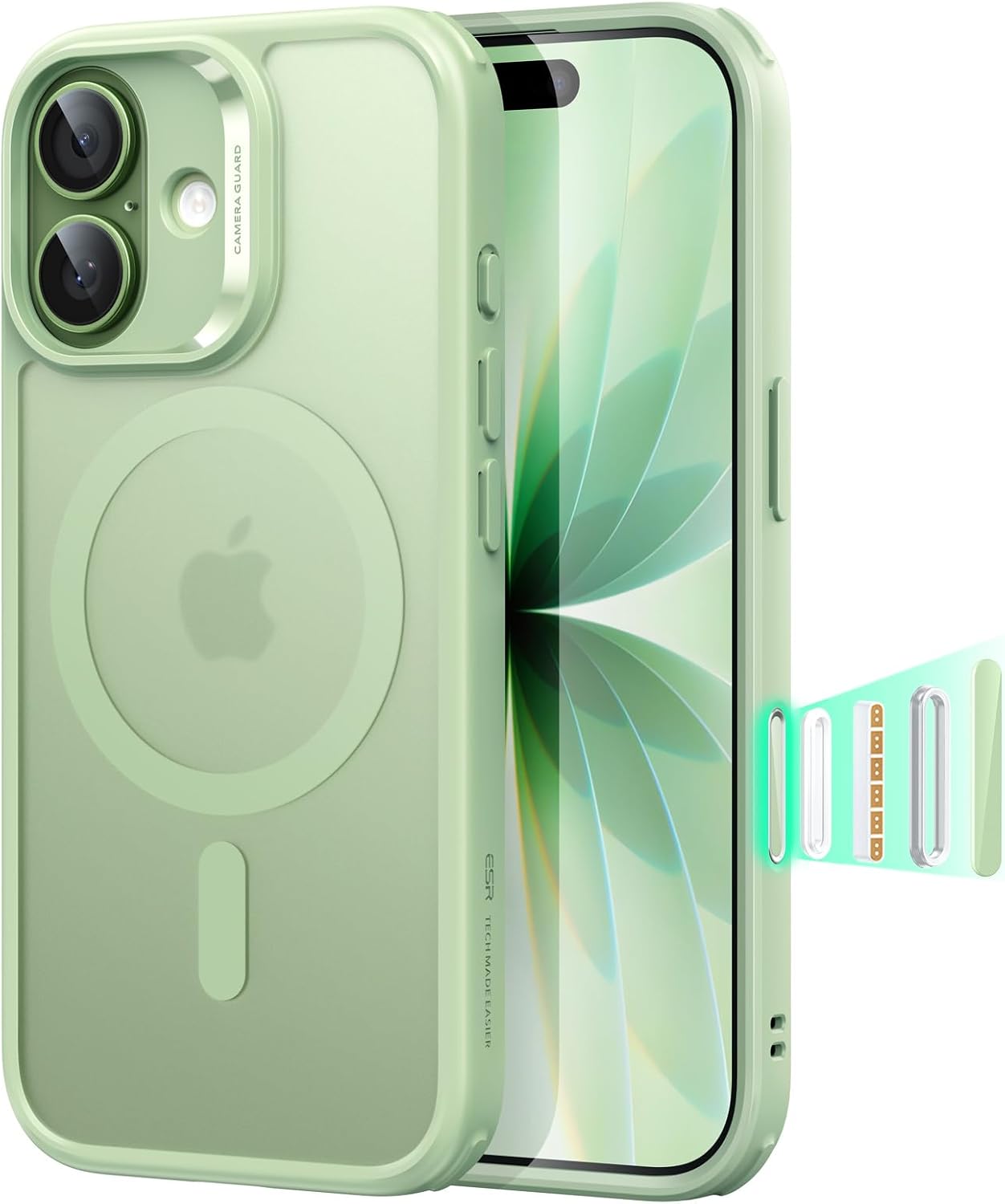 61xFvZJqAZL._AC_SL1500_ ESR for iPhone 17 Case, Camera Control Cover, Compatible with MagSafe, Shockproof Military-Grade Protection, Magnetic Phone Case for iPhone 17, Classic Hybrid Case, Frosted Light Green