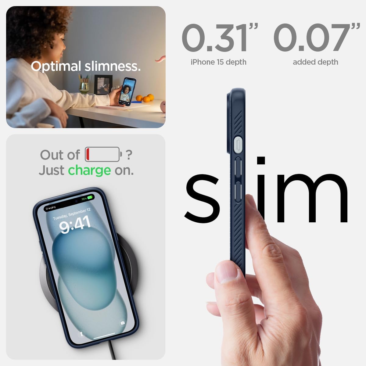 Spigen Liquid Air Designed for iPhone 15 Case (2023) [Military-Grade Protection] - Navy Blue