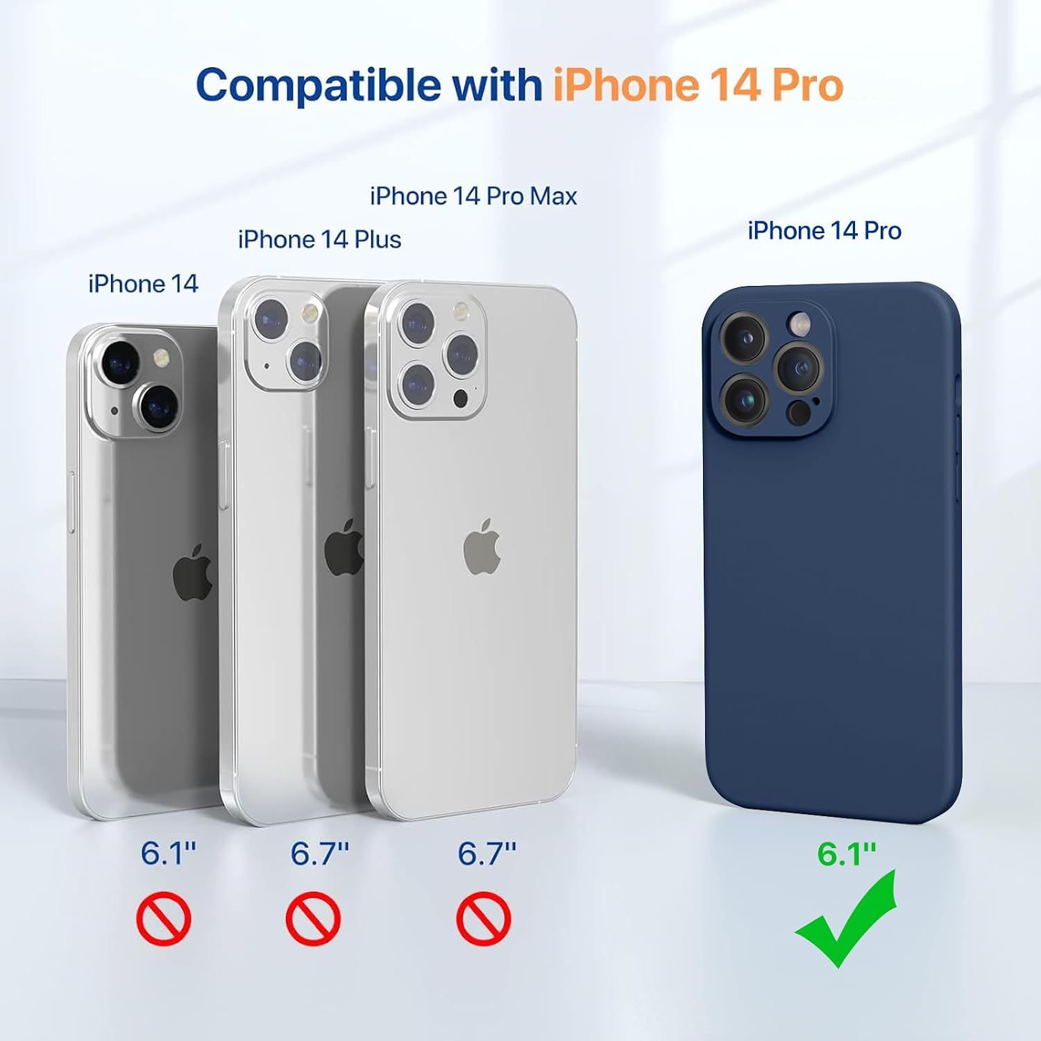 Miracase Designed for iPhone 14 Pro Case, [Upgraded Camera Protection], Shockproof Liquid Silicone Rubber Phone Case Cover for 14 Pro 6.1 inch, Dark Blue