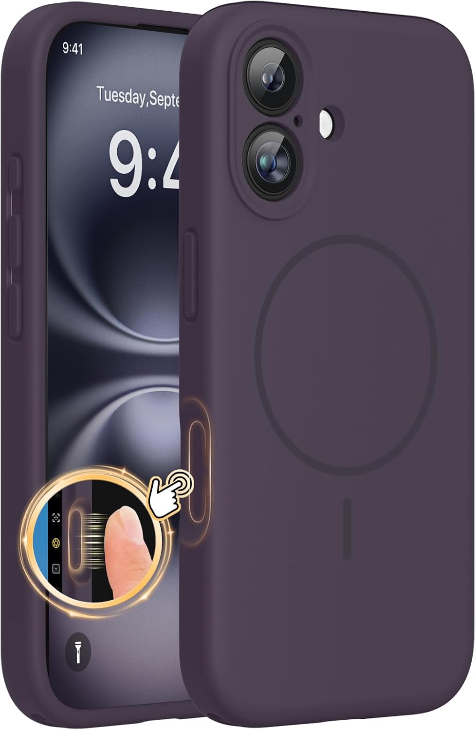 Miracase Compatible with iPhone 16 Case, [Soft Anti-Scratch Microfiber Lining], Compatible with MagSafe, Liquid Silicone Case Shockproof Drop Protection Phone Case for 16,Dark Purple