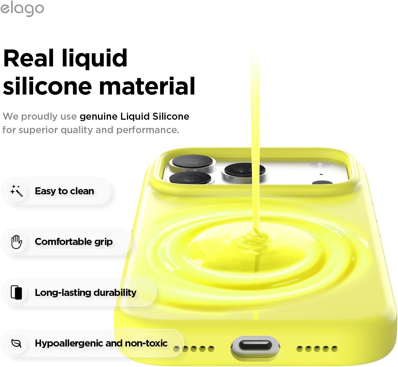 elago for iPhone 17 Pro Case, Premium Magnetic Silicone Case, Compatible with MagSafe, Liquid Silicone Material, Protective Cover, Shockproof, Slim Phone, 6.3 inch (Neon Yellow)