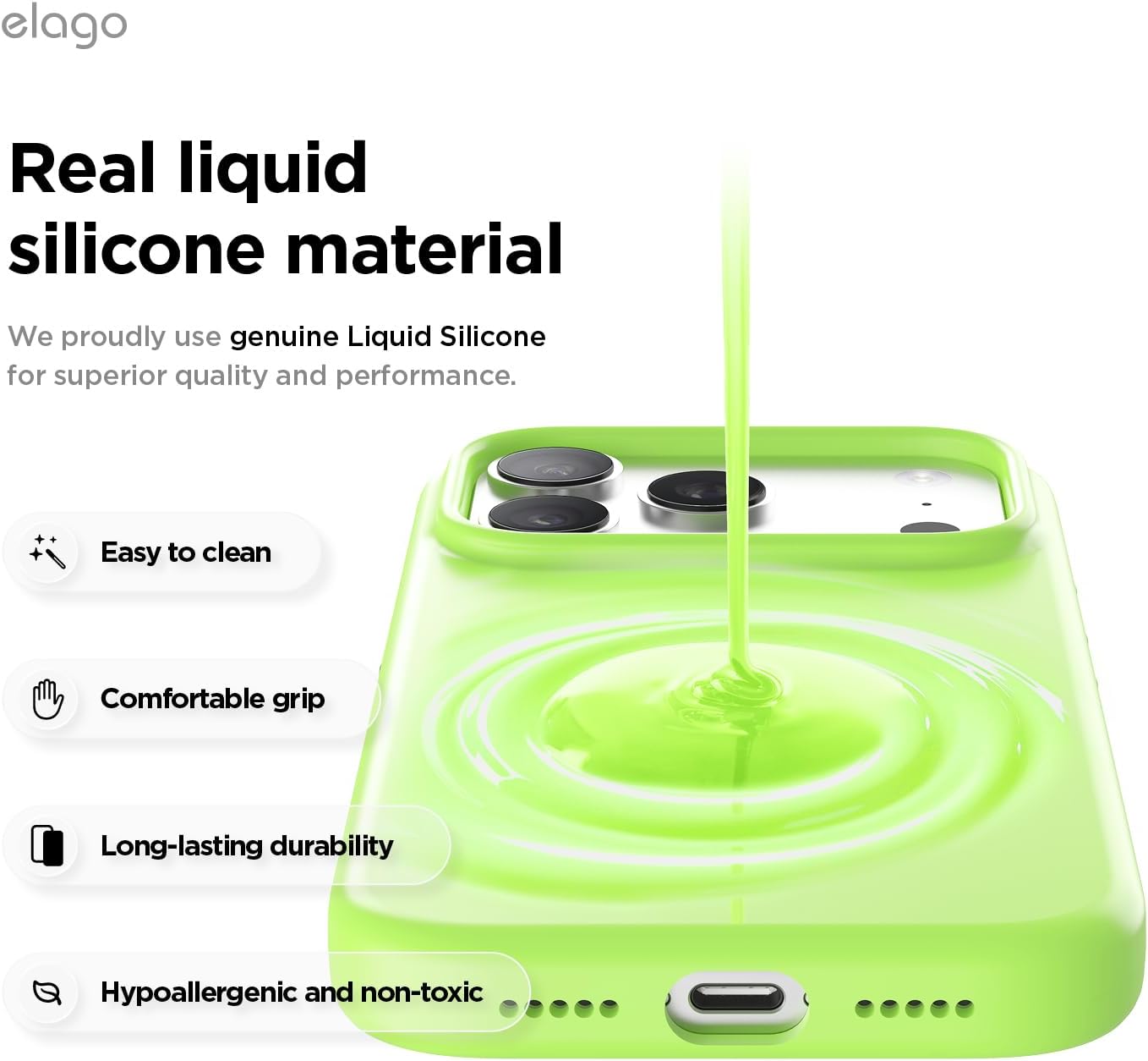 61zS8C9yOhL._AC_SL1500_ elago for iPhone 17 Pro Case, Premium Magnetic Silicone Case, Compatible with MagSafe, Liquid Silicone Material, Protective Cover, Shockproof, Slim Phone, 6.3 inch (Lime Green)