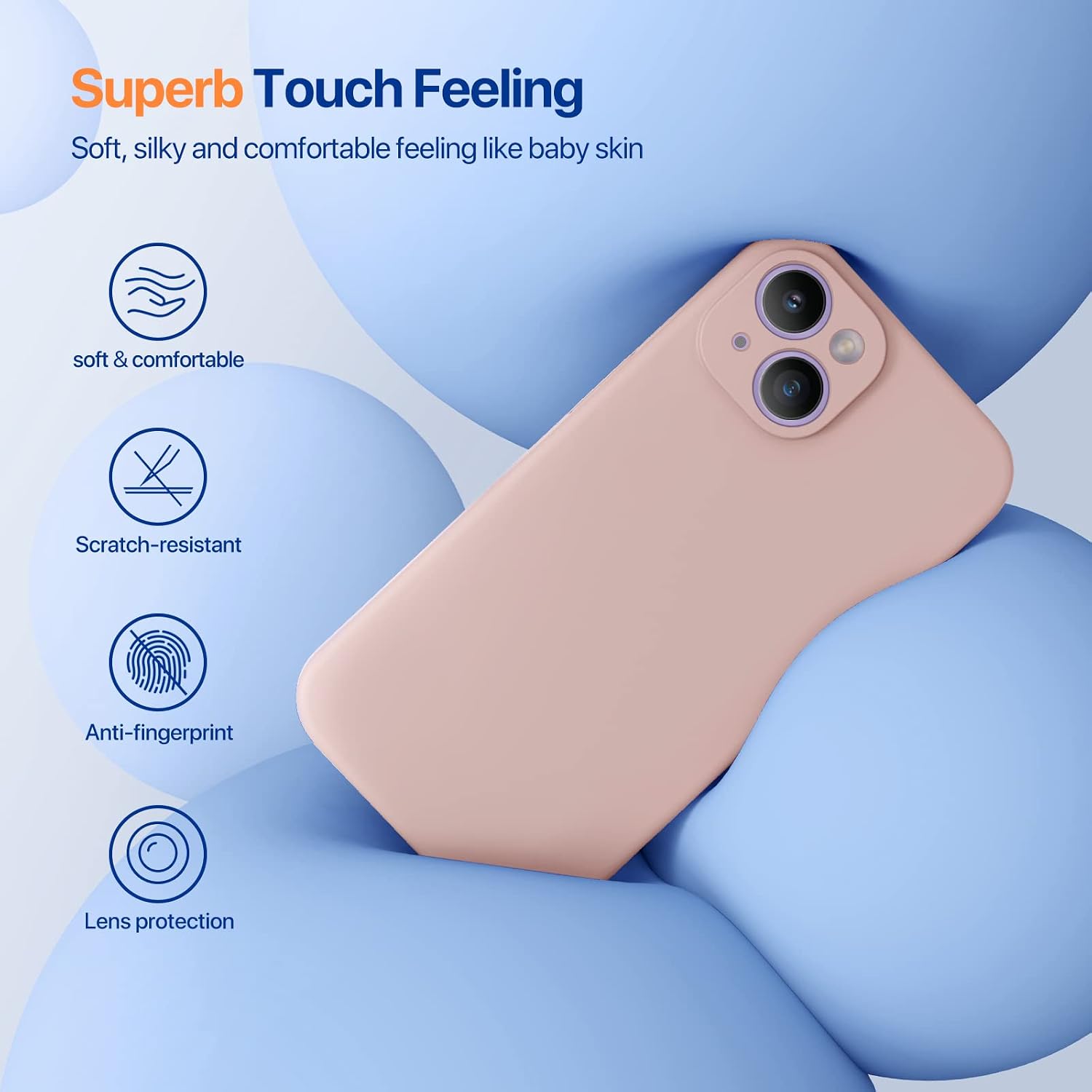 Miracase Designed for iPhone 14 Case, [Upgraded Enhanced Camera Protection], Shockproof Liquid Silicone Case with Microfiber Lining, 6.1 inch, Sand Pink