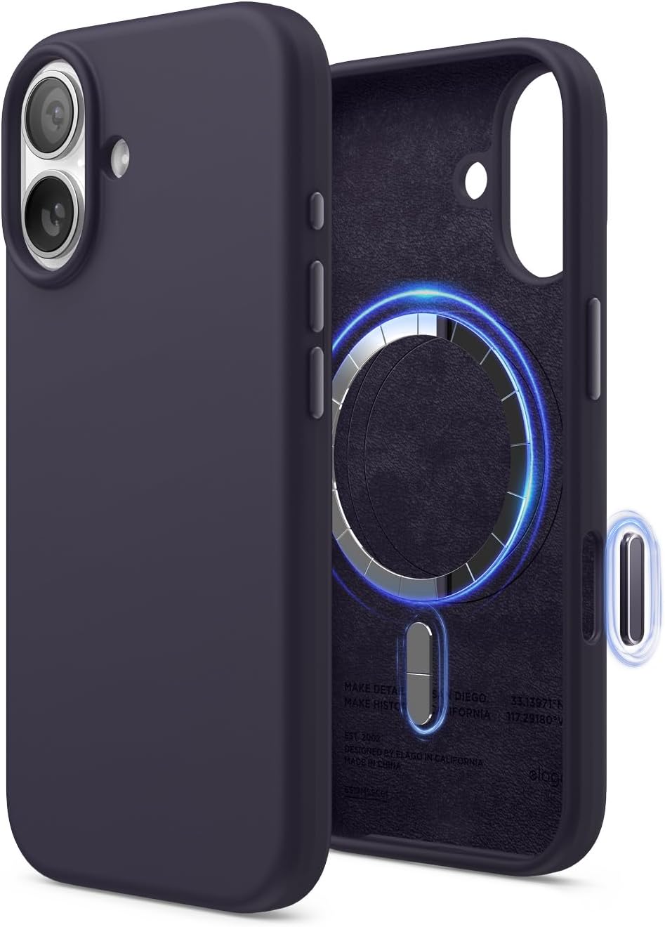 61zzQMDmDJL._AC_SL1500_ elago for iPhone 17 Case, Premium Magnetic Silicone Case, Compatible with MagSafe, Liquid Silicone Material, Protective Cover, Shockproof, Slim Phone, 6.3 inch (Deep Purple)