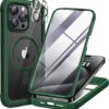 Miracase Magnetic for iPhone 12 Pro Max Case [Compatible with MagSafe] Full-Body Phone case with Built-in Glass Screen Protector& Camera Protector, Military Drop Proof 12 Pro Max Cover, Green
