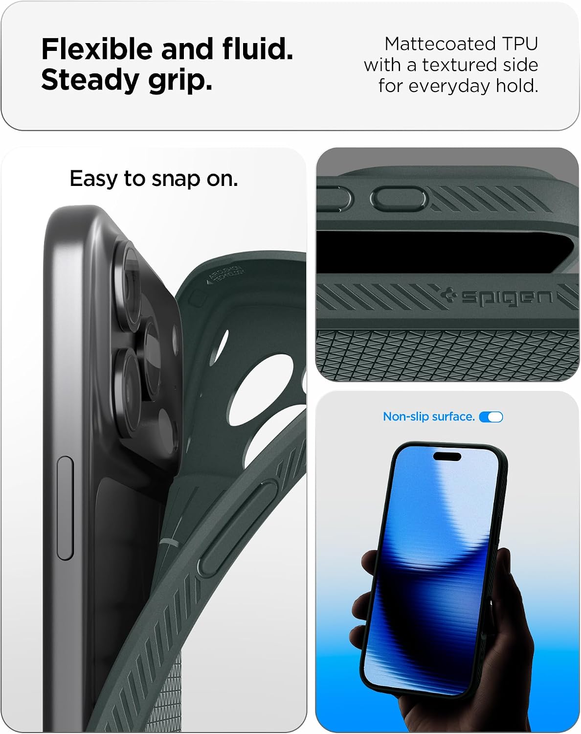 Spigen for iPhone 17 Pro Case, Liquid Air [TPU Covered Camera Control] [No Magnet Ring] [Military-Grade Protection] - Abyss Green