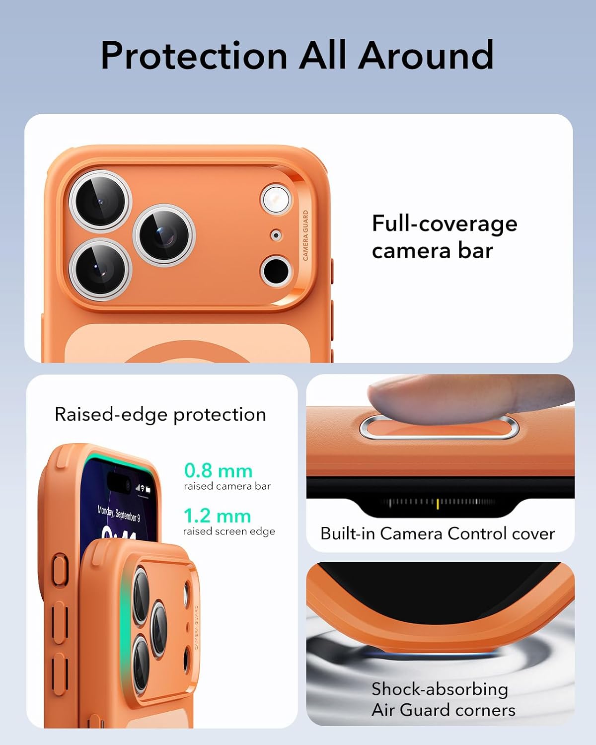 71-GxzuyMkL._AC_SL1500_ ESR for iPhone 17 Pro Case, Camera Control Cover, Compatible with MagSafe, Shockproof Military-Grade Protection, Magnetic Phone Case for iPhone 17 Pro, Classic Hybrid Case, Frosted Orange