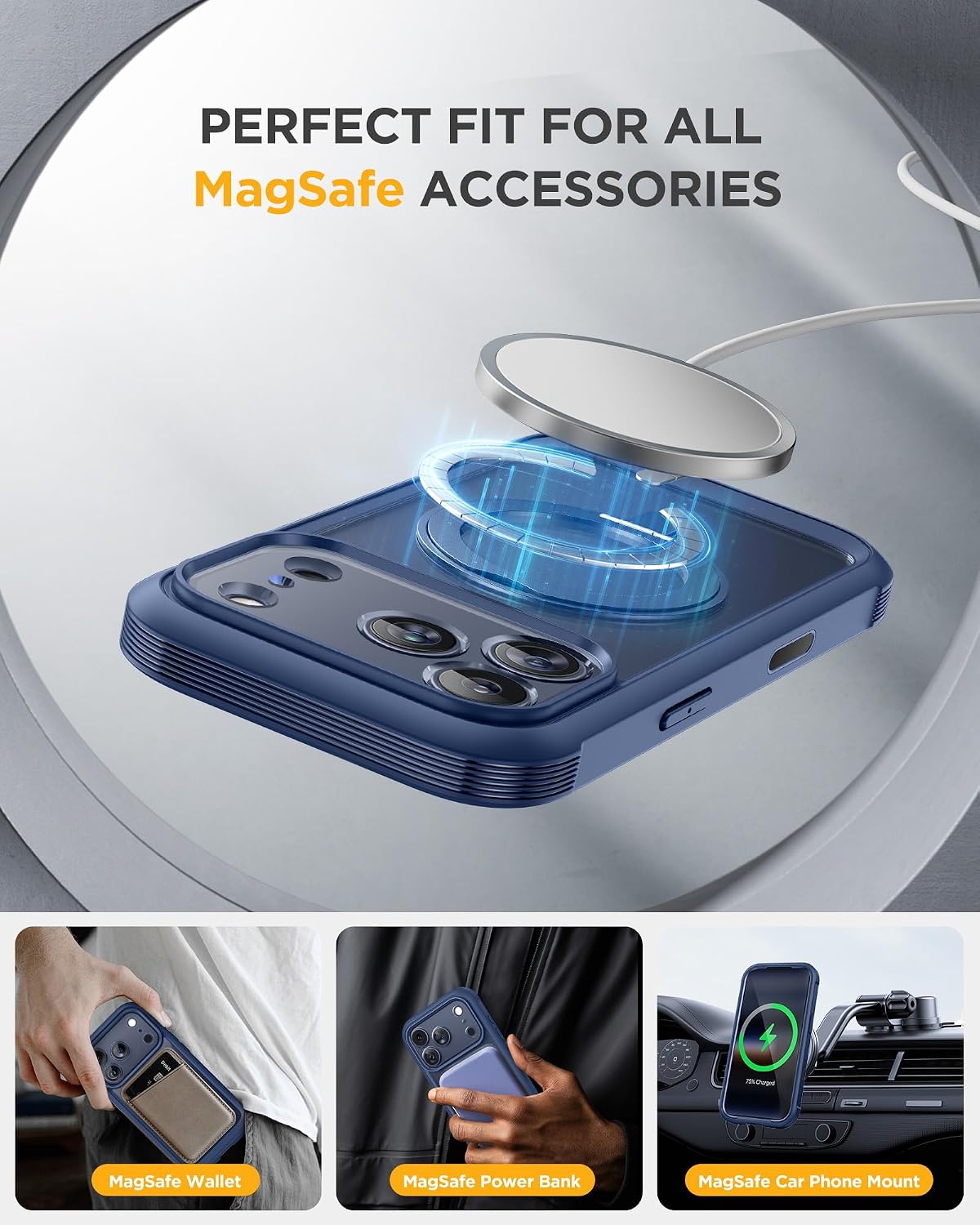 Miracase for iPhone 17 Pro Max Case with 360° Magnetic Ring Stand [Magnetic with Magsafe] Full-Body Drop Proof Bumper Phone Case with Built-in 11H Tempered Glass Screen Protector,Blue