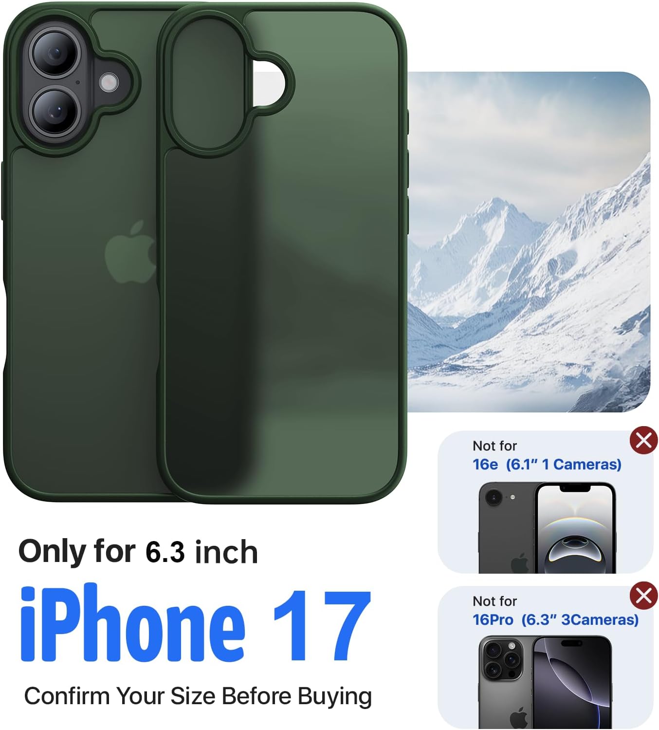 Eastinbox for iPhone 17 Case [16FT Military Grade Shockproof], Anti-Slip Anti-Scratch, Slim Translucent Frosted Matte Phone Cover, Case for i Phone17 6.3", Green