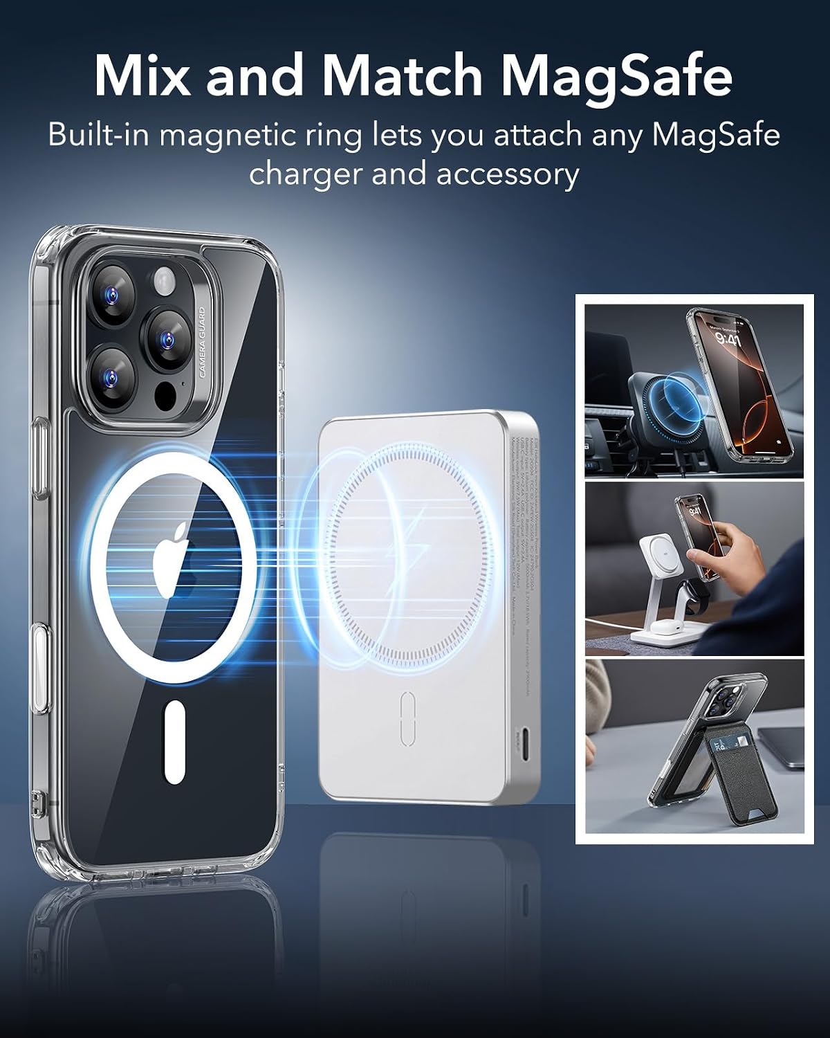 71-zVzYaCpL._AC_SL1500_ ESR for iPhone 16 Pro Case, Camera Control Cover, Compatible with MagSafe, Shockproof Military-Grade Protection, Magnetic Phone Case for iPhone 16 Pro, Classic Hybrid Case, Clear Grey