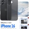Eastinbox for iPhone 16 Case [16FT Military Grade Shockproof], Anti-Slip Anti-Scratch, Slim Translucent Frosted Matte Protective Cover, i Phone 16 Phone Case 6.1", Gray