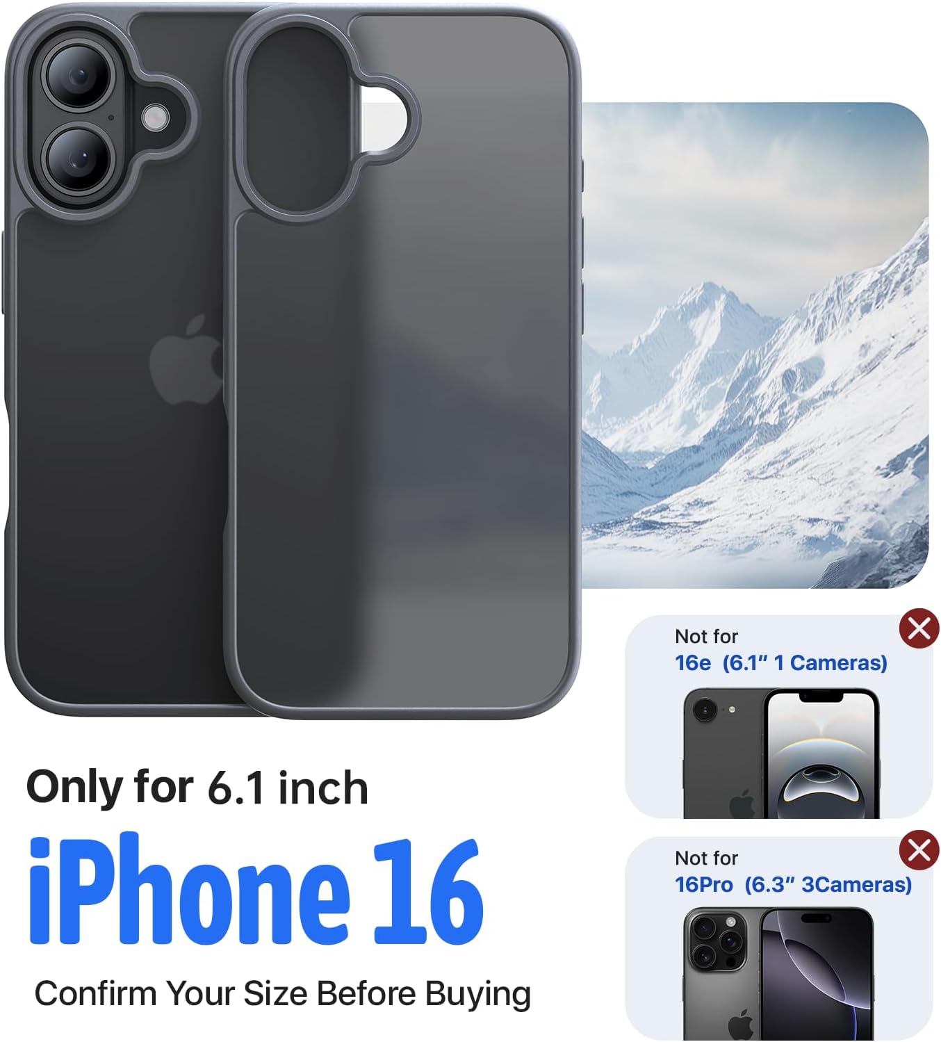 Eastinbox for iPhone 16 Case [16FT Military Grade Shockproof], Anti-Slip Anti-Scratch, Slim Translucent Frosted Matte Protective Cover, i Phone 16 Phone Case 6.1", Gray