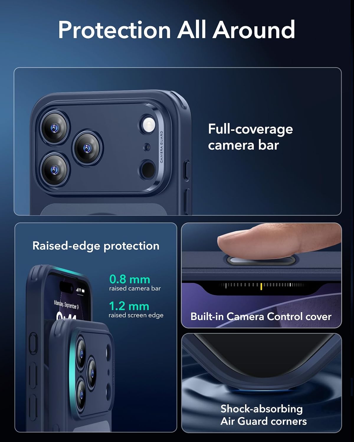 7109vTwM54L._AC_SL1500_ ESR for iPhone 17 Pro Case, Camera Control Cover, Compatible with MagSafe, Shockproof Military-Grade Protection, Magnetic Phone Case for iPhone 17 Pro, Classic Hybrid Case, Frosted Blue