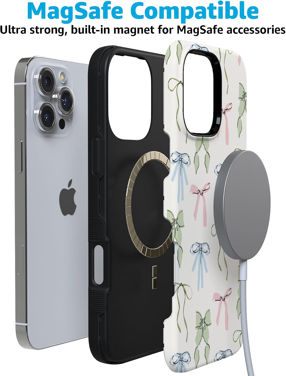 710MMkdMHLL._AC_SL1500_ Casely iPhone 16 Pro Case | Whimsy Girlie | Pastel Bows | Bold Protective Design | Compatible with MagSafe