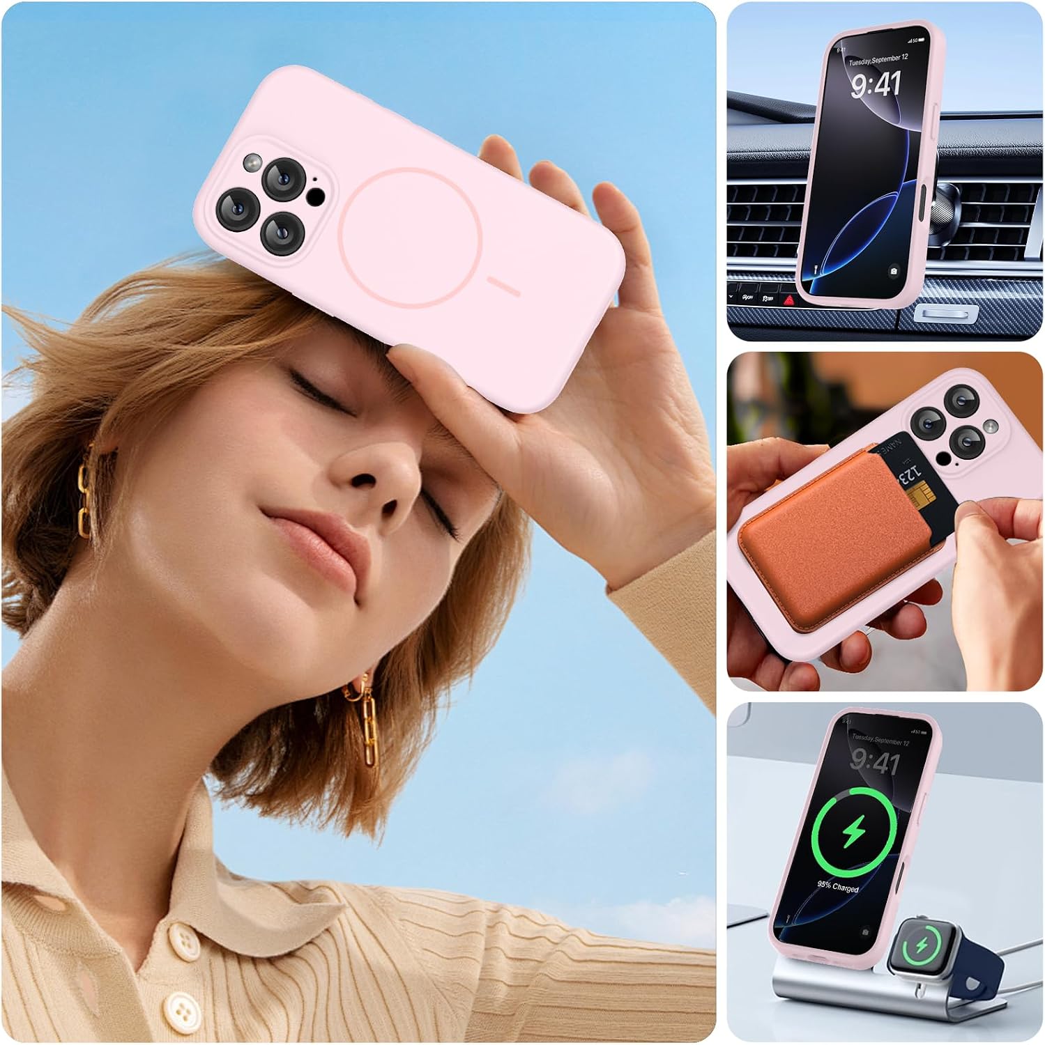Miracase Magnetic for iPhone 16 Pro Max Case, [Soft Anti-Scratch Microfiber Lining], Compatible with MagSafe, Liquid Silicone Case Shockproof Drop Protection Phone Case for 16 ProMax,Sand Pink