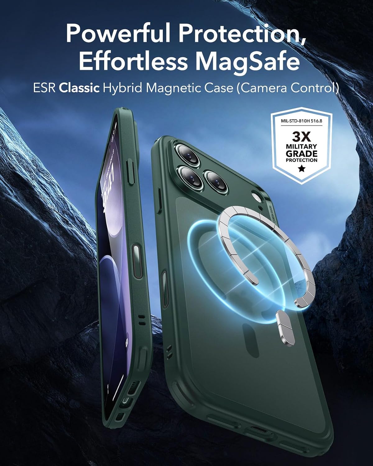 710qHozWUOL._AC_SL1500_ ESR for iPhone 17 Pro Case, Camera Control Cover, Compatible with MagSafe, Shockproof Military-Grade Protection, Magnetic Phone Case for iPhone 17 Pro, Classic Hybrid Case, Frosted Green