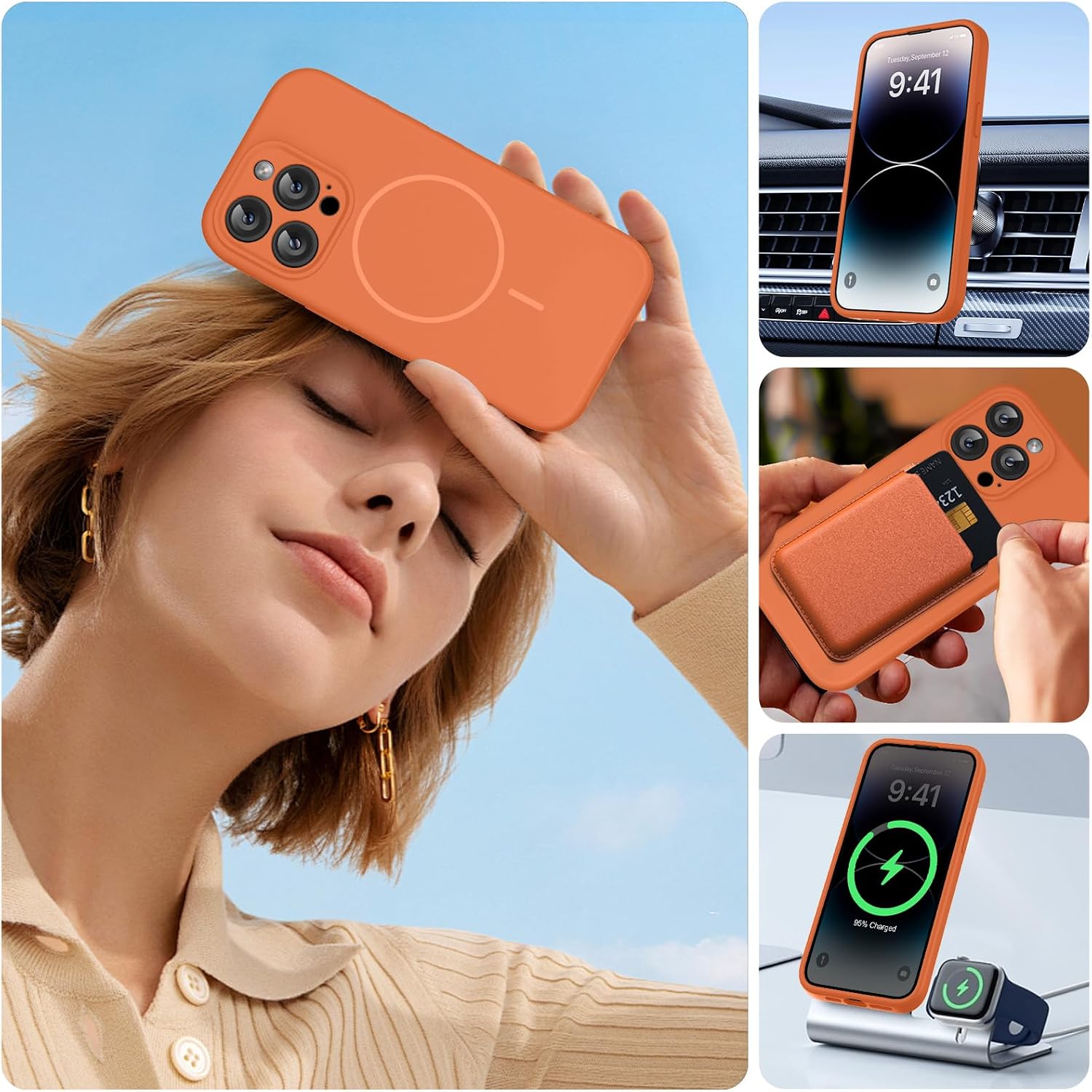 Miracase Magnetic for iPhone 14 Pro Max Case, [Soft Anti-Scratch Microfiber Lining], Compatible with MagSafe, Silicone Shockproof Protection Phone Case for iPhone 14 Pro Max,Orange