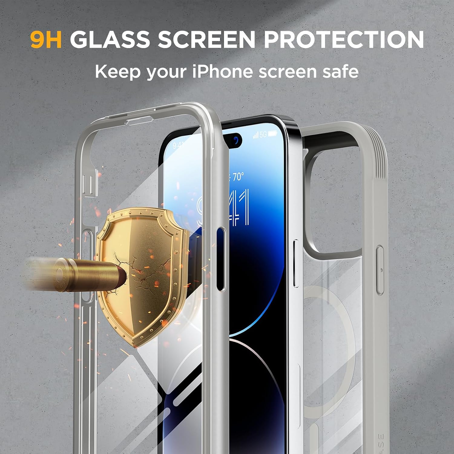 710yFUWBL8L._AC_SL1500_ Miracase Glass Series Designed for iPhone 14 Pro Max Case 6.7 Inch, Upgrade Full-Body Magnetic Case with Built-in 9H Tempered Glass Screen Protector, with Camera Lens Protector, Magnetic Gray