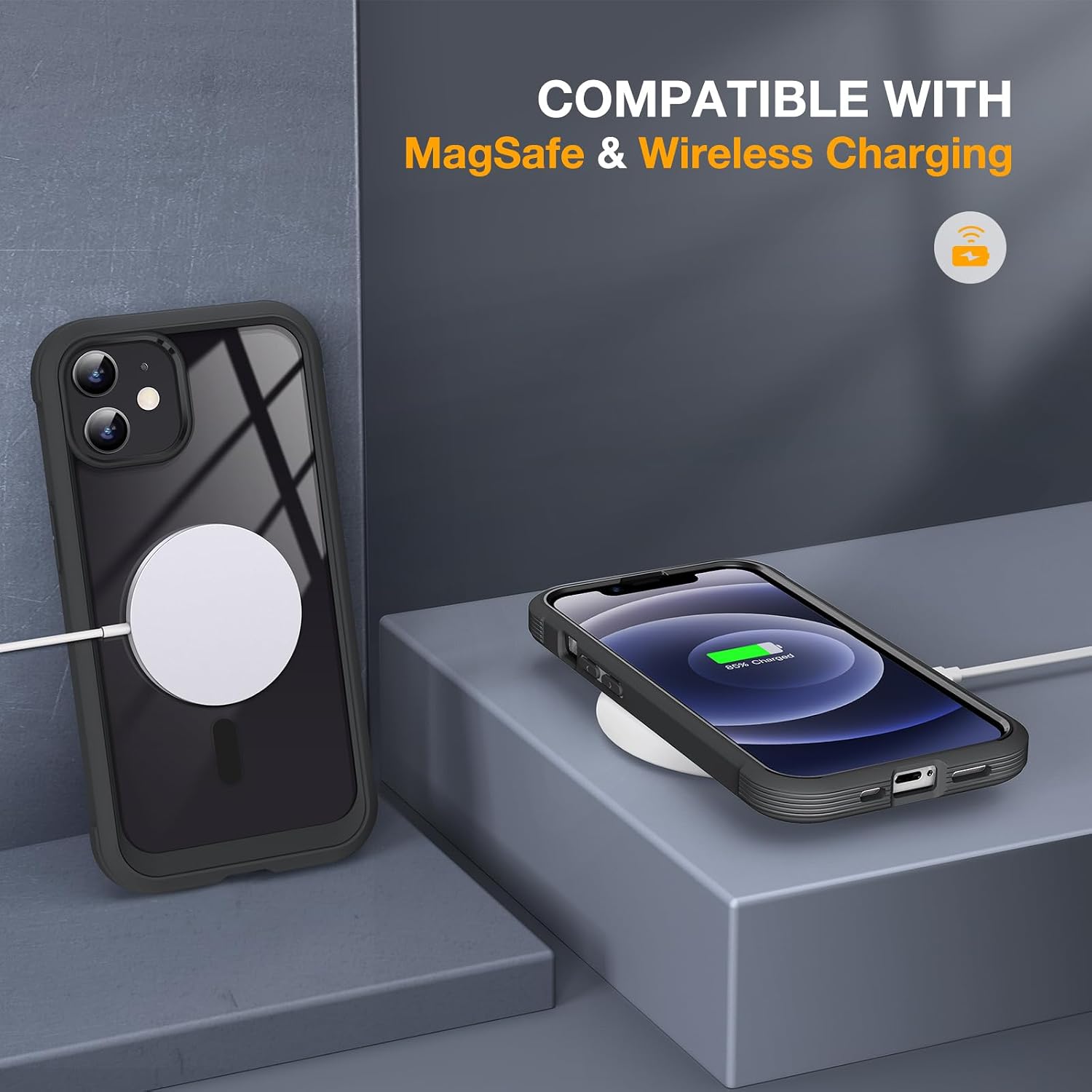 711-MRC22rL._AC_SL1500_ Miracase Magnetic for iPhone 12/12 Pro Case 6.1 inch, (Compatible with MagSafe) Upgrade Full-Body Clear Phone Bumper Case with Built-in 9H Tempered Glass Screen Protector, Magnetic Classic Black
