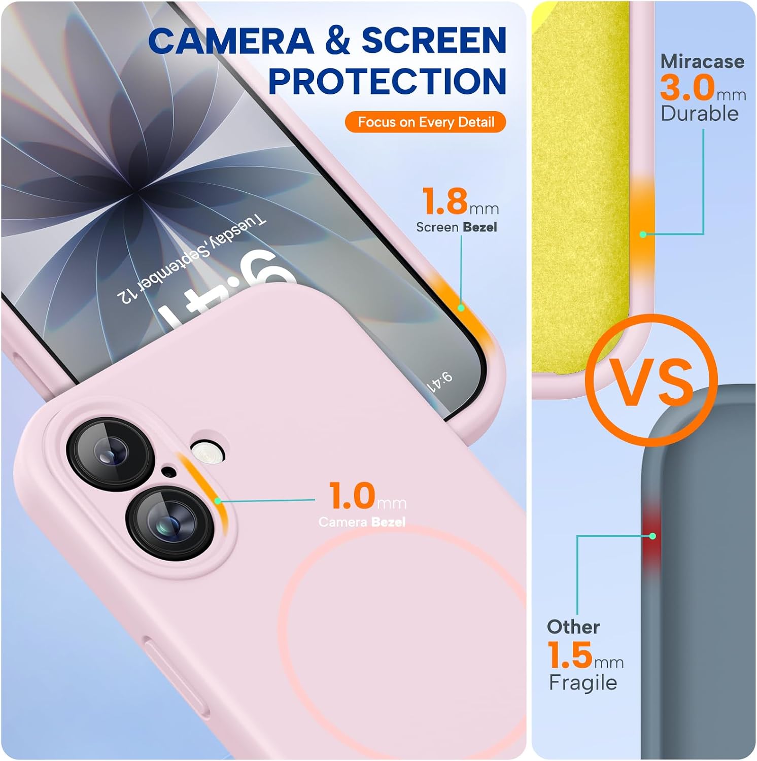 Miracase Magnetic for iPhone 17 Case, Compatible with MagSafe, Integrated Silicone Camera Control Cover, 3.0mm Thicken Shockproof Drop Protection Phone Case for 17,Sand Pink