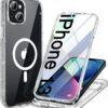 Miracase for iPhone 13 Case 6.1'', [Bubble Free] Full-Body Bumper Phone case with Built-in Full Glass Screen,No Gap,Compatible with MagSafe,Drop Proof 13 Cover,Clear Glitter