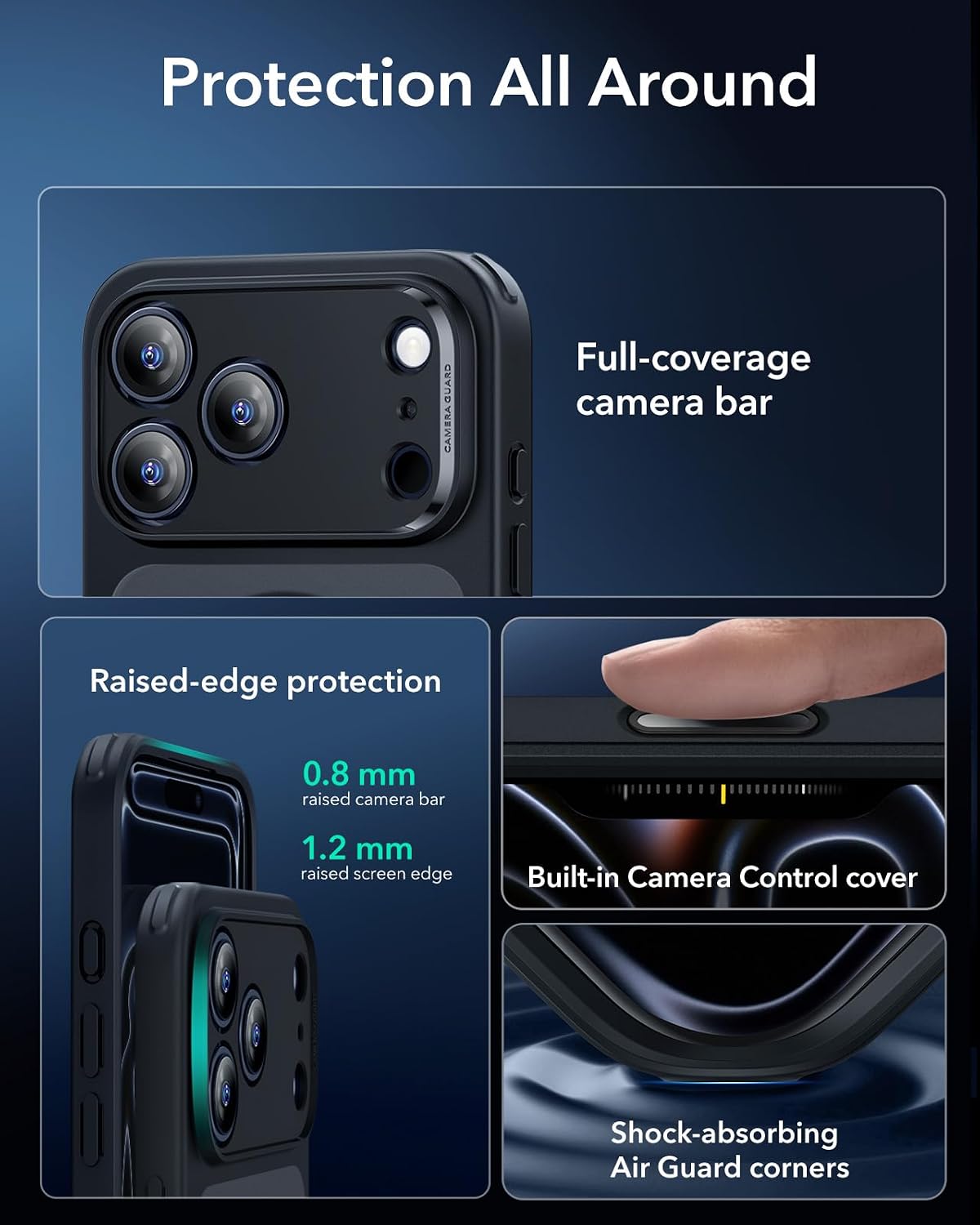 711eFI6ECvL._AC_SL1500_ ESR for iPhone 17 Pro Max Case, Camera Control Cover, Compatible with MagSafe, Shockproof Military-Grade Protection, Magnetic Phone Case for iPhone 17 Pro Max, Classic Hybrid Case, Frosted Black