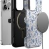 Casely iPhone 13 Pro Case | Blue Vintage Rabbits in Spring Flowers | Compatible with MagSafe | Bold Protective Design