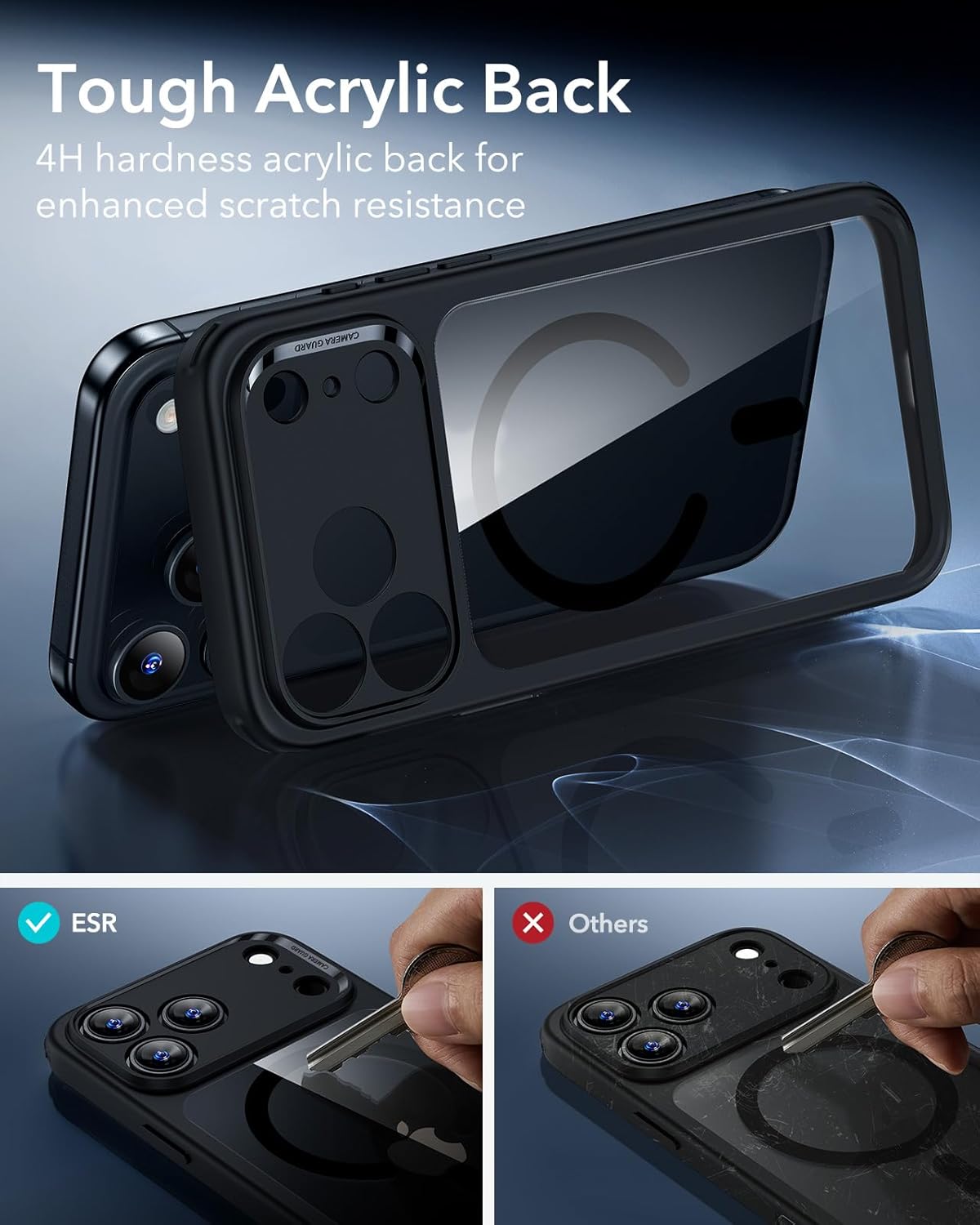 711x56mN3QL._AC_SL1500_ ESR for iPhone 17 Pro Case, Camera Control Cover, Compatible with MagSafe, Shockproof Military-Grade Protection, Magnetic Phone Case for iPhone 17 Pro, Classic Hybrid Case, Clear Black