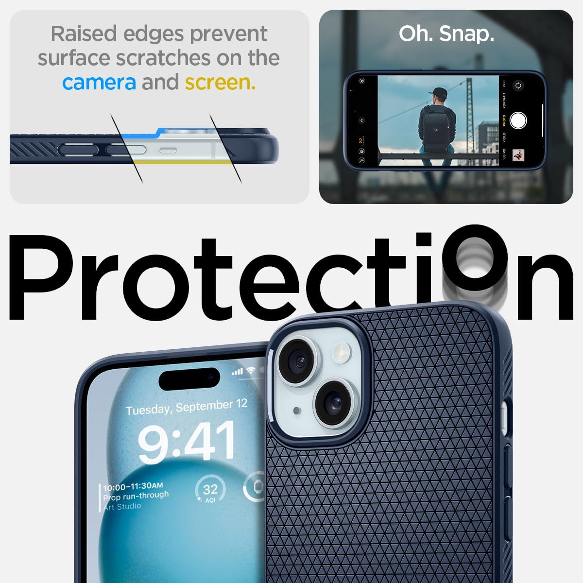 Spigen Liquid Air Designed for iPhone 15 Plus Case (2023) [Military-Grade Protection] - Navy Blue