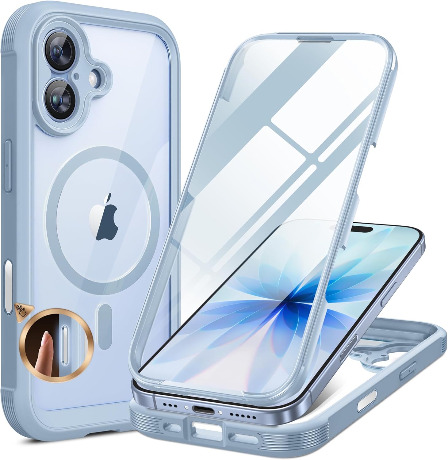 7121pa3XXRL._AC_SL1500_ Miracase for iPhone 17 Case 6.3'', Full-Body Military Grade Drop Protection Outdoor Phone case with Built-in Glass Screen &Camera Control,Easy Installation,No Gap,Compatible with MagSafe,Light Blue