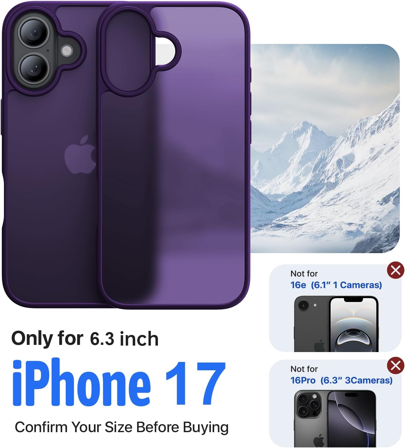 Eastinbox for iPhone 17 Case [16FT Military Grade Shockproof], Anti-Slip Anti-Scratch, Slim Translucent Frosted Matte Phone Cover, Case for i Phone17 6.3", Purple