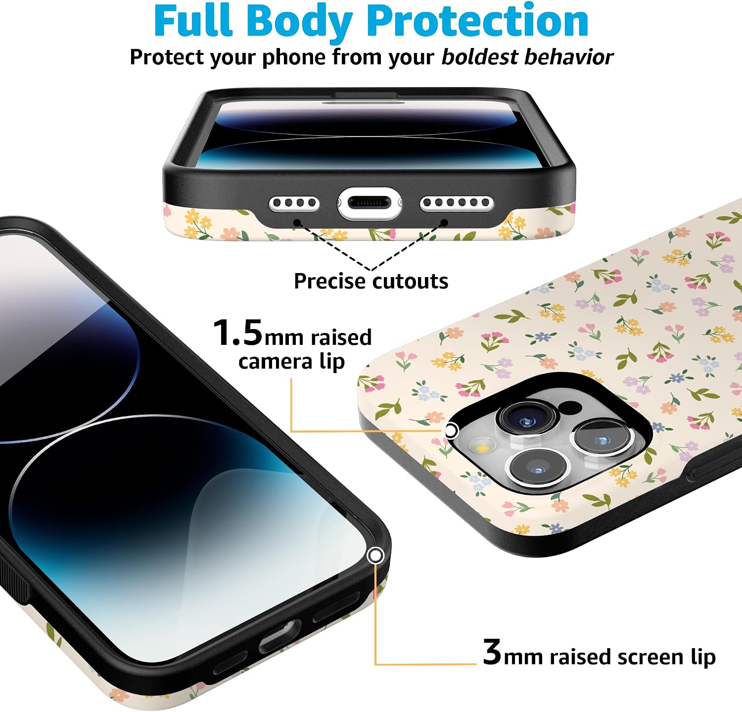 712bxJ1Dn7L._AC_SL1500_ Casely iPhone 15 Pro Case | Ditsy Floral | Tiny Flowers | Bold Protective Design | Compatible with MagSafe