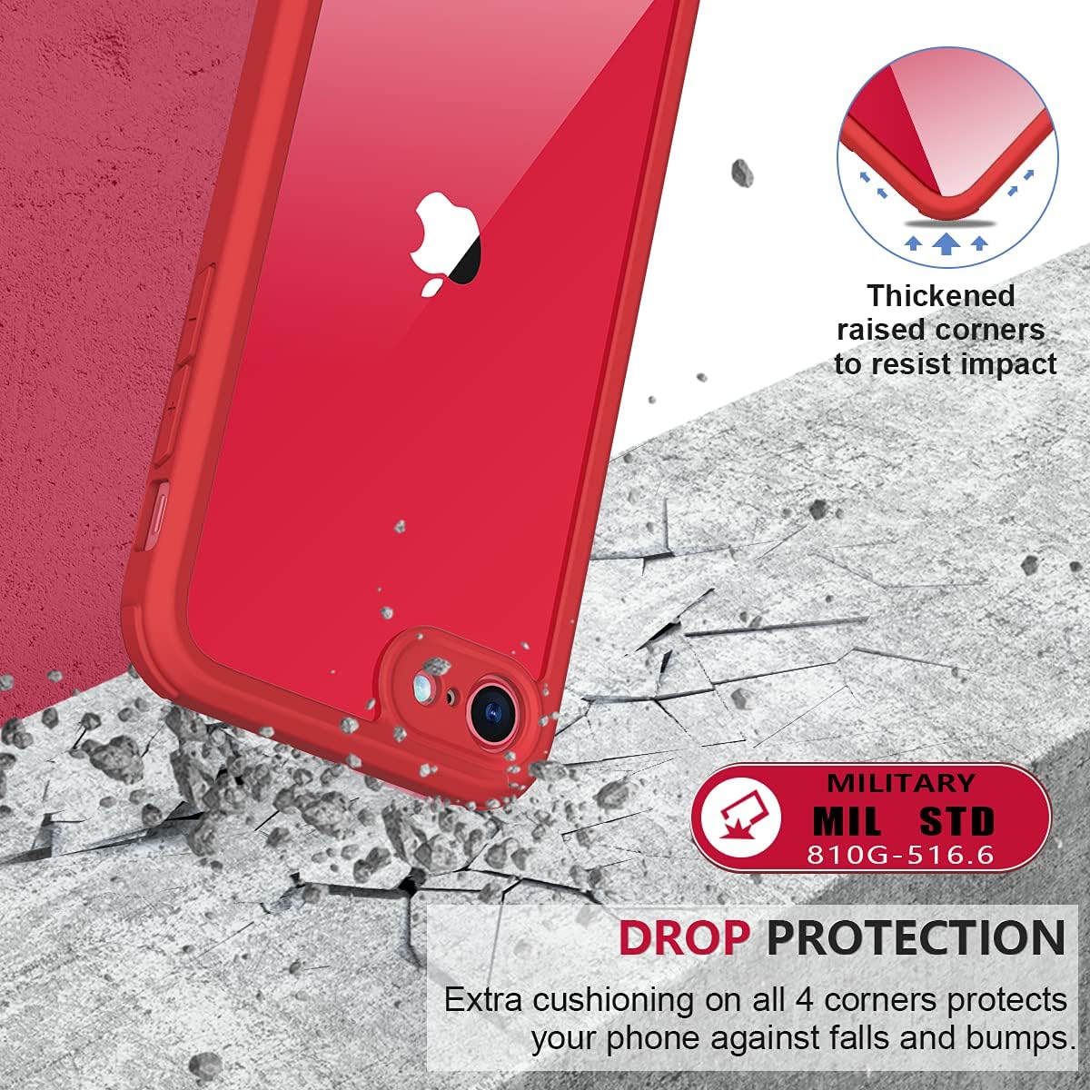 712krsDlwHS._AC_SL1200_ Miracase for iPhone SE Phone Case 3rd/2nd Generation 2022 2020 Full-Body with Built-in Glass Screen Protector, Heavy Duty 360° Protective Shockproof Bumper Cover for iPhone 8/SE 4.7 Inch, Red