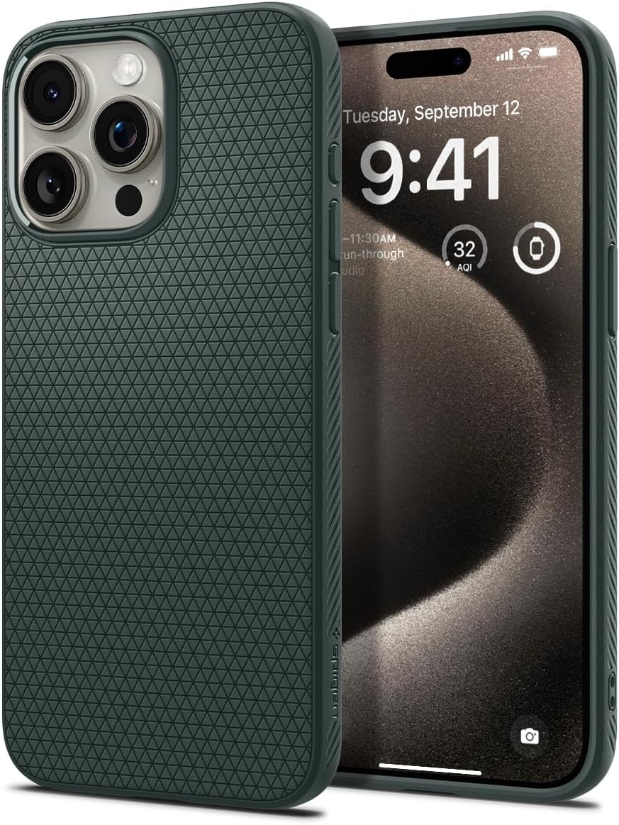 Spigen Liquid Air Designed for iPhone 15 Pro Max Case (2023) [Military-Grade Protection] - Abyss Green