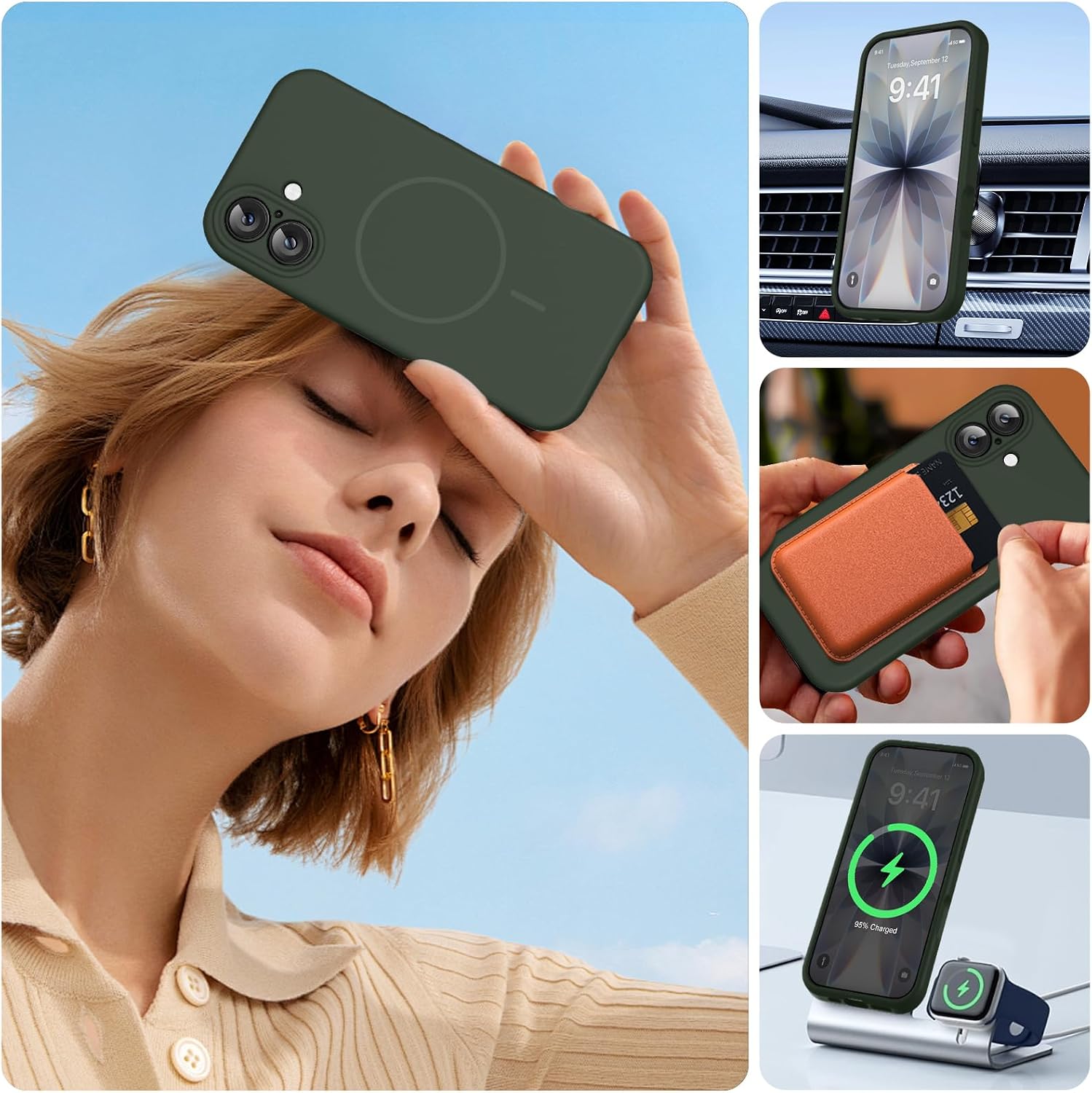 712v1-mYhCL._AC_SL1500_ Miracase Magnetic for iPhone 17 Case, Compatible with MagSafe, Integrated Silicone Camera Control Cover, 3.0mm Thicken Shockproof Drop Protection Phone Case for 17,Dark Green