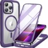 Miracase Magnetic for iPhone 13 Pro Max Case 6.7 inch, (Compatible with MagSafe) Upgrade Full-Body Clear Phone Bumper Case with Built-in 9H Tempered Glass Screen Protector, Magnetic Purple